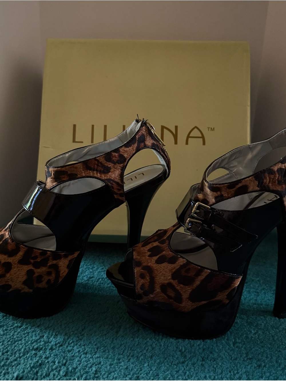 Liliana Animal Print Platform Heels in Black and Brown